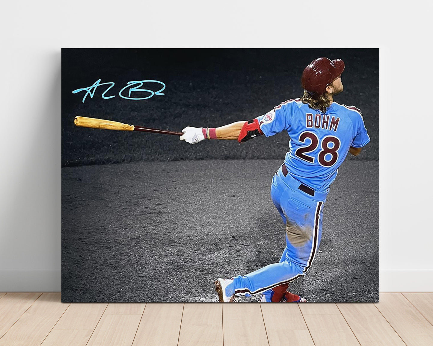 Alec Bohm - Phillies Power Swing Era Baseball Wall Art 16x20 Unframed Print wall art print – Baseball Wall Art decor