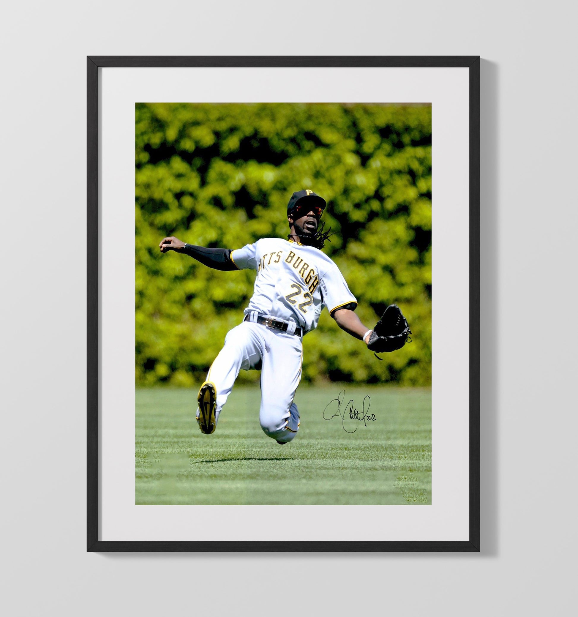 Andrew McCutchen - Leaping Catch in Center Field Baseball Wall Art 16x20 Gallery Frame wall art print – Baseball Wall Art decor