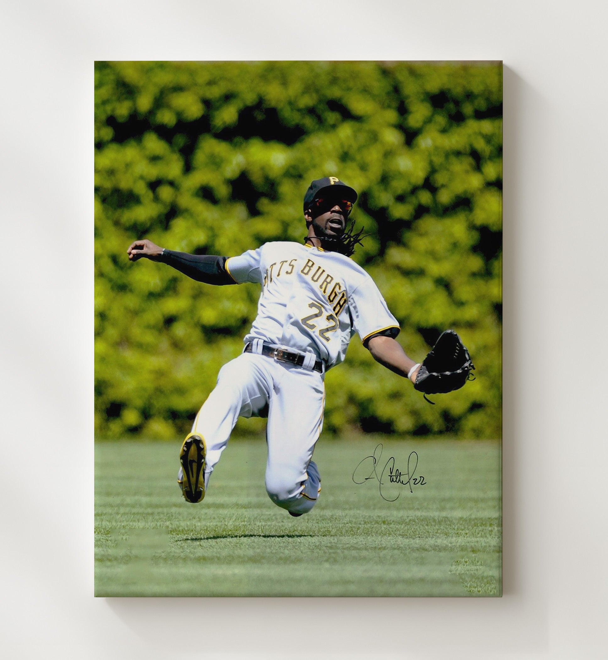 Andrew McCutchen - Leaping Catch in Center Field Baseball Wall Art 20x24 Canvas wall art print – Baseball Wall Art decor