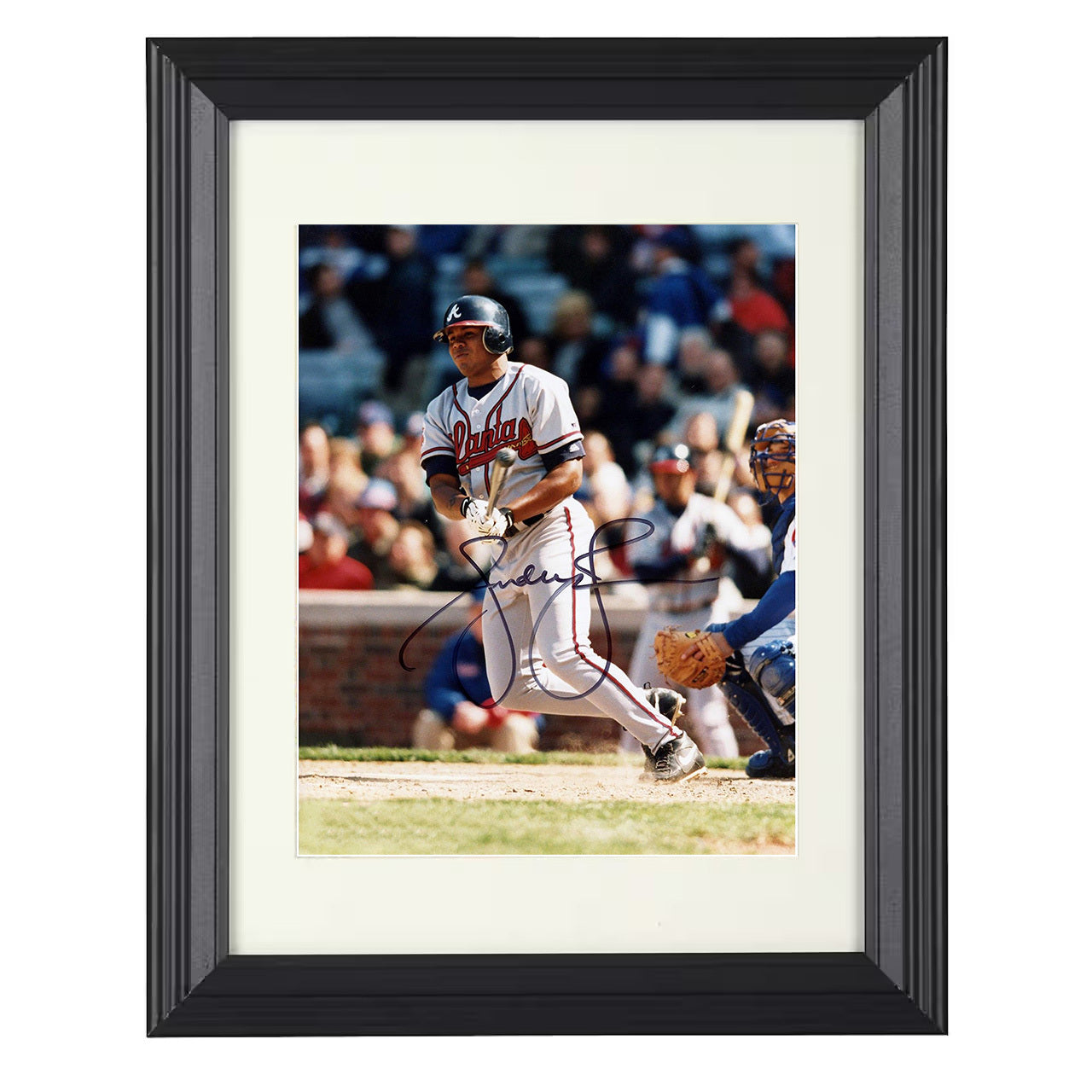 Andruw Jones - Braves Batting Action Signed 8x10 black beveled framed baseball wall art