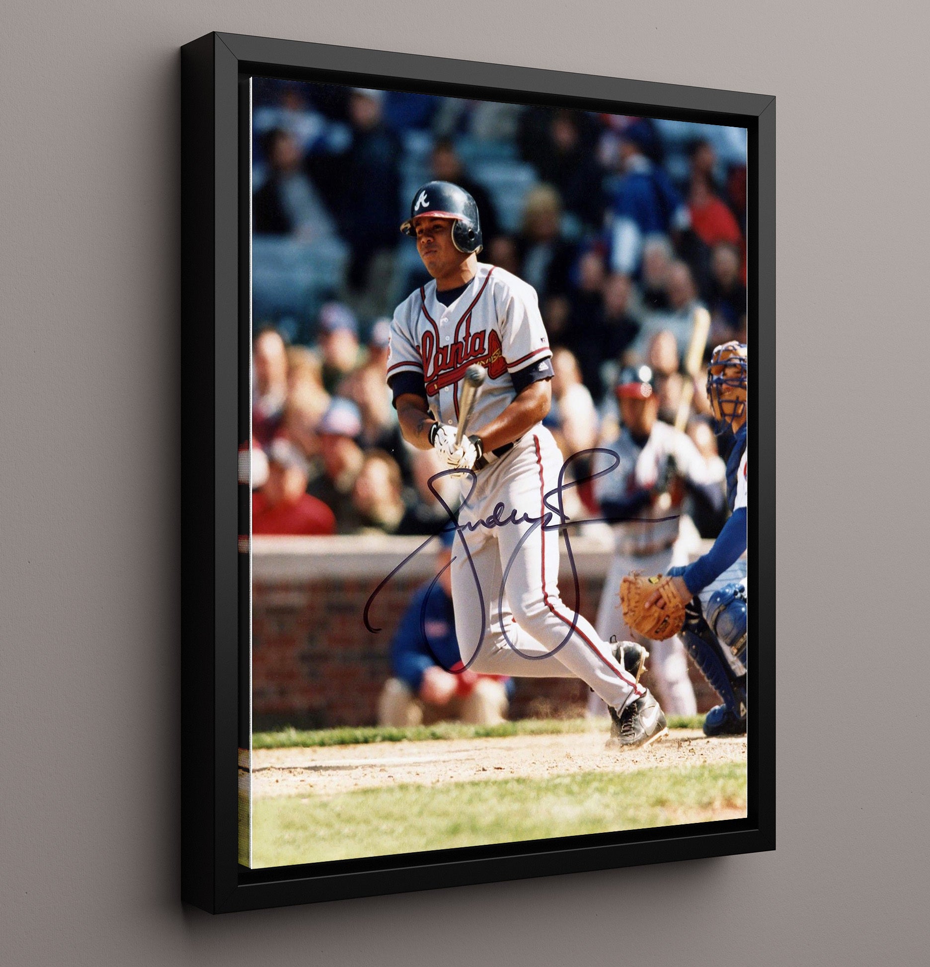 Andruw Jones - Braves Batting Action Signed Baseball Wall Art 16x20 Framed Canvas wall art print – Baseball Wall Art decor