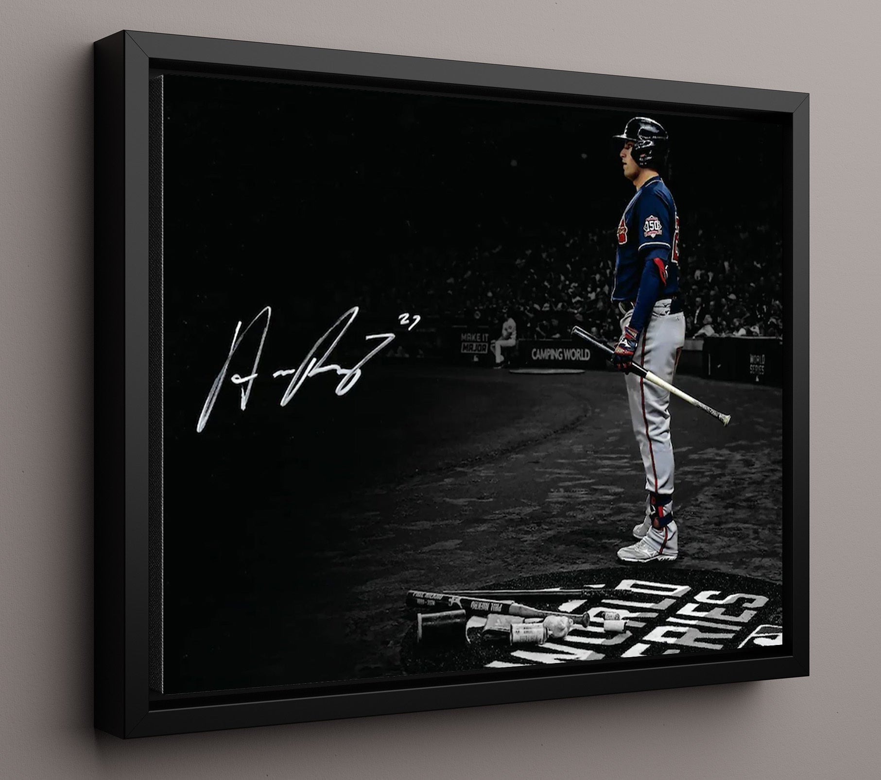 Austin Riley - Braves Power Swing Baseball Wall Art 16x20 Framed Canvas wall art print – Baseball Wall Art decor
