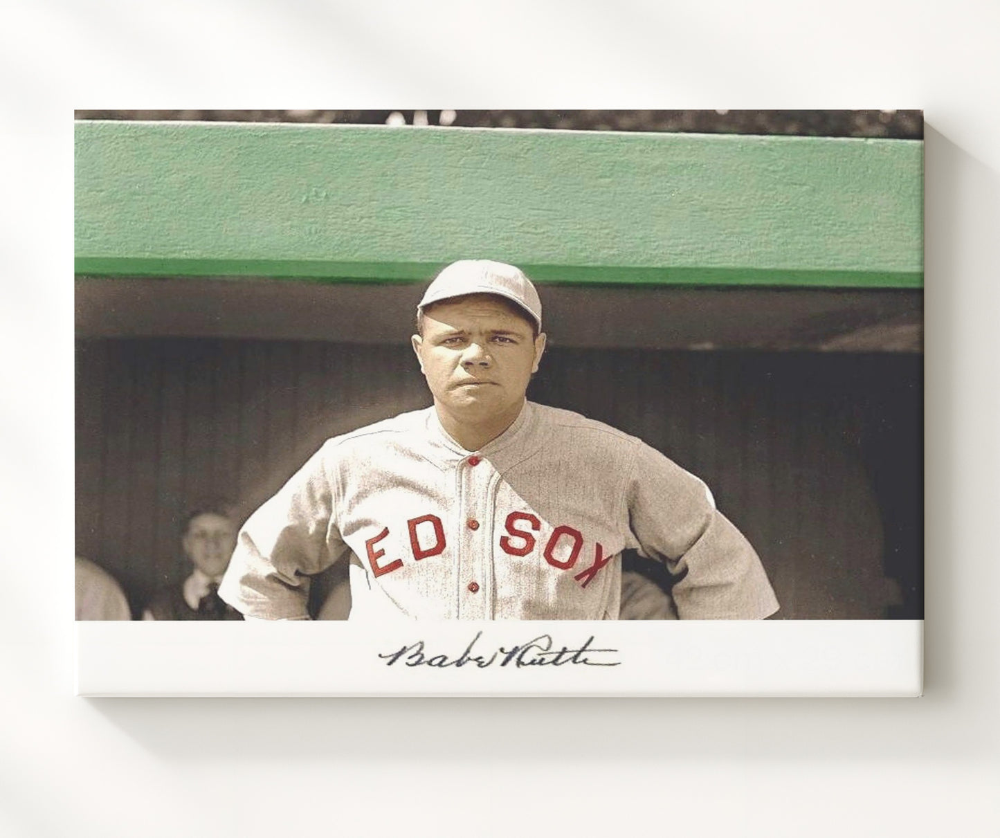 Babe Ruth - Boston Dugout Landscape Baseball Wall Art 20x24 Canvas wall art print – Baseball Wall Art decor