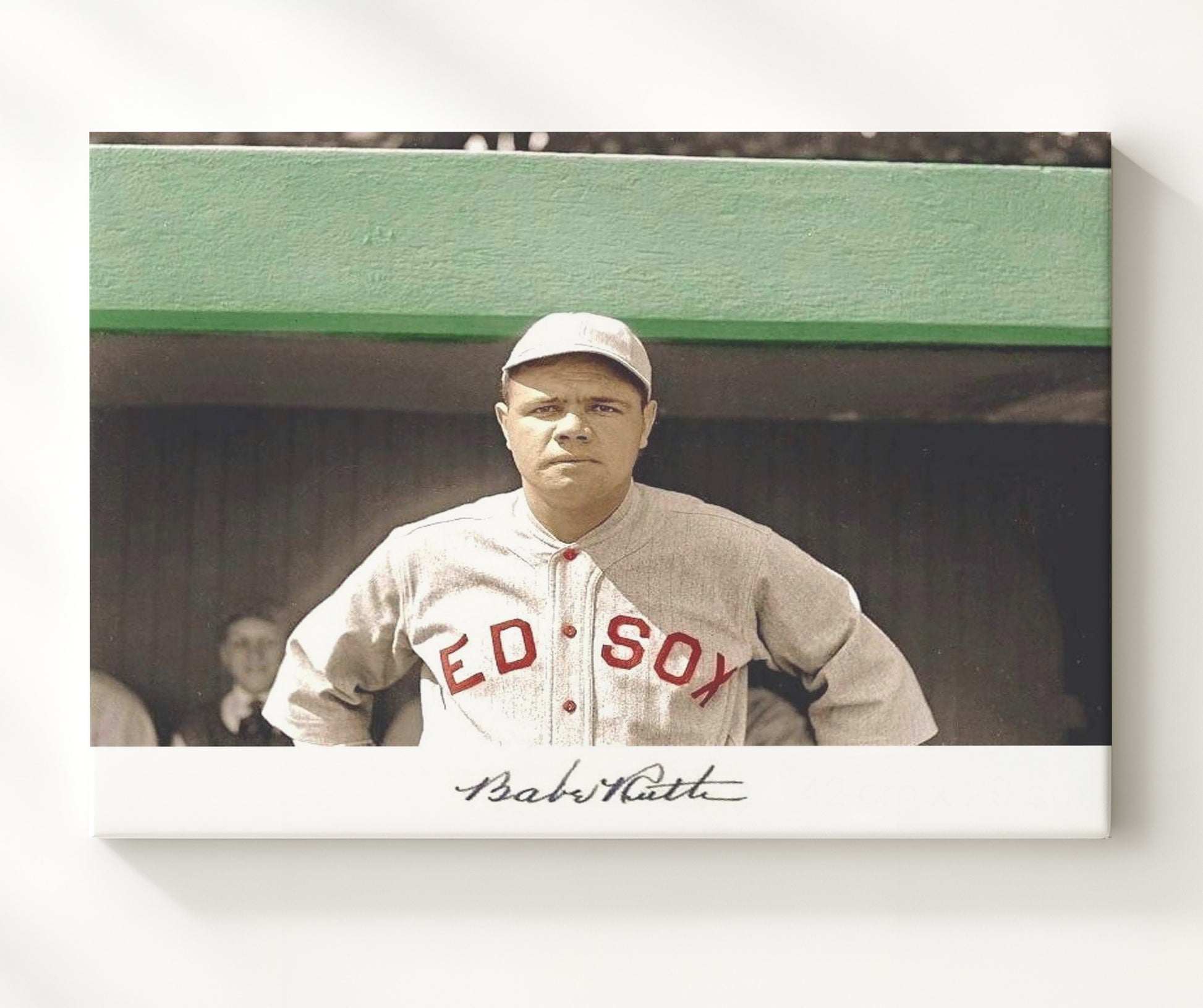 Babe Ruth - Boston Dugout Landscape Baseball Wall Art 20x24 Canvas wall art print – Baseball Wall Art decor
