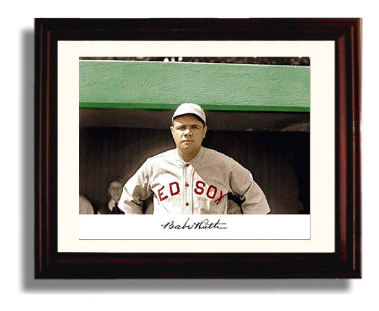 Babe Ruth - Boston Dugout Landscape Baseball Wall Art 8x10 Beveled Frame wall art print – Baseball Wall Art decor