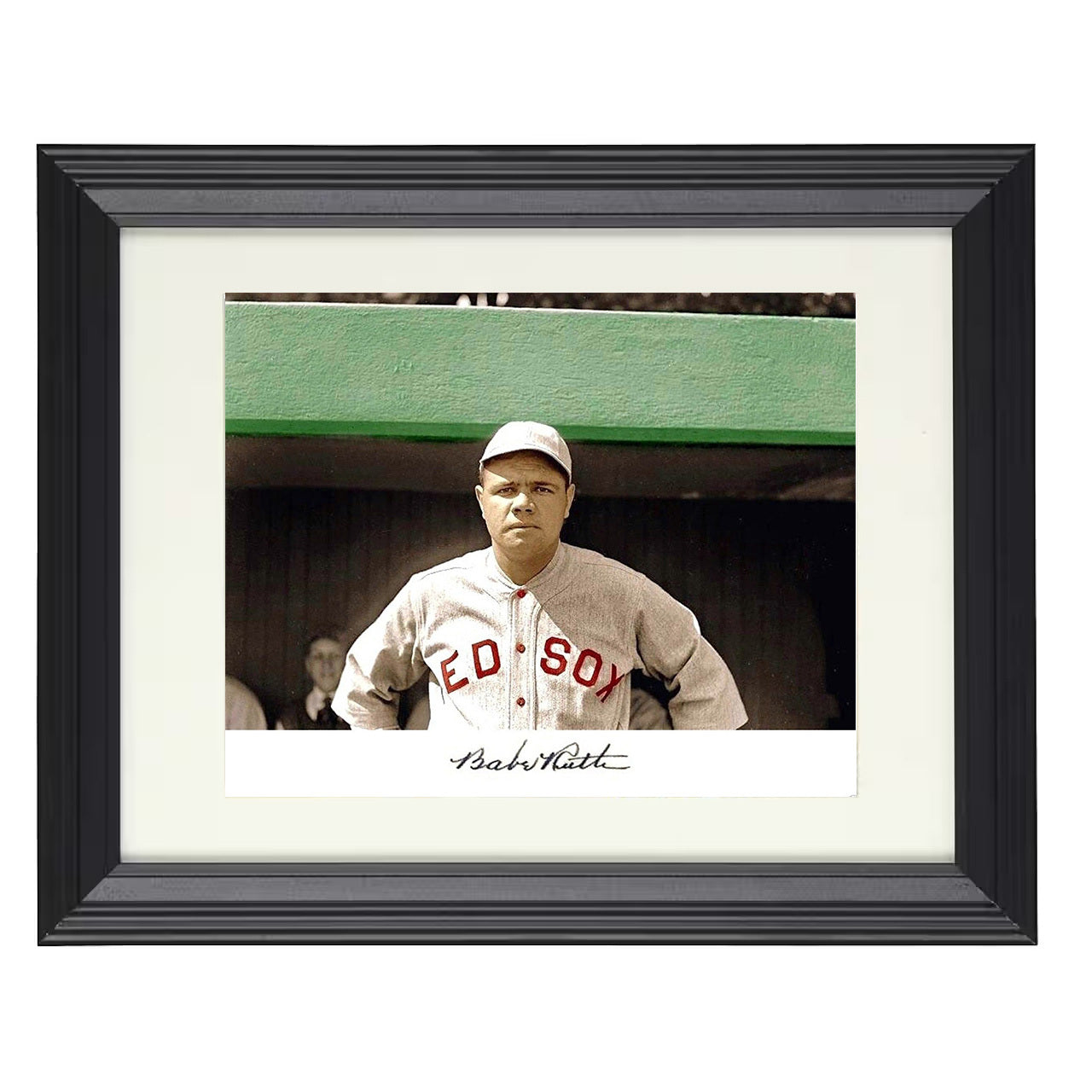Babe Ruth - Boston Dugout Landscape 8x10 black beveled framed baseball wall art