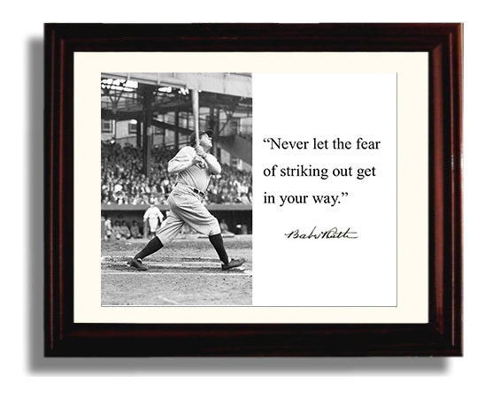 Babe Ruth - Inspirational Quote Swing Baseball Wall Art 8x10 Beveled Frame wall art print – Baseball Wall Art decor