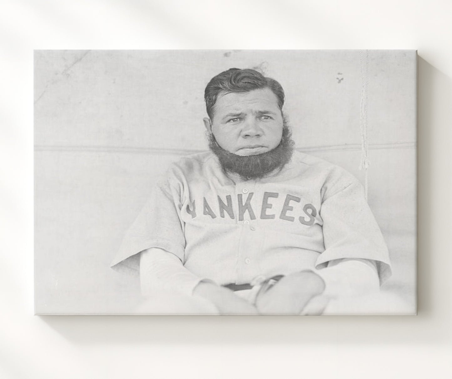 Babe Ruth - Yankees Dugout Beard Gag Spotlight Baseball Wall Art 20x24 Canvas wall art print – Baseball Wall Art decor