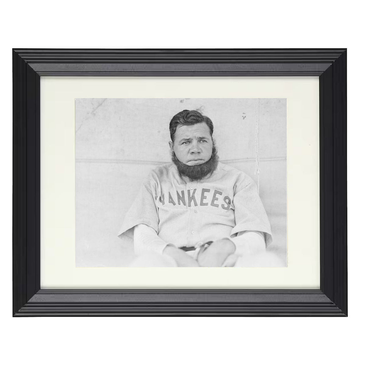 Babe Ruth - Yankees Dugout Beard Gag 8x10 Beveled Frame baseball wall art