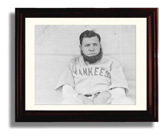 Babe Ruth - Yankees Dugout Beard Gag Spotlight Baseball Wall Art 8x10 Beveled Frame wall art print – Baseball Wall Art decor