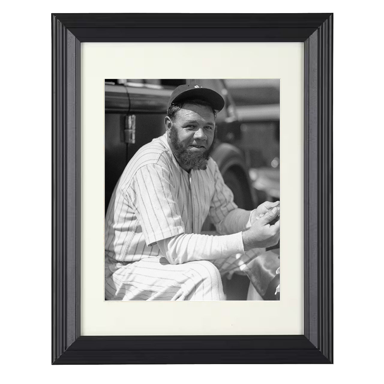 Babe Ruth - Yankees Dugout Portrait Spotlight 8x10 black beveled framed baseball wall art