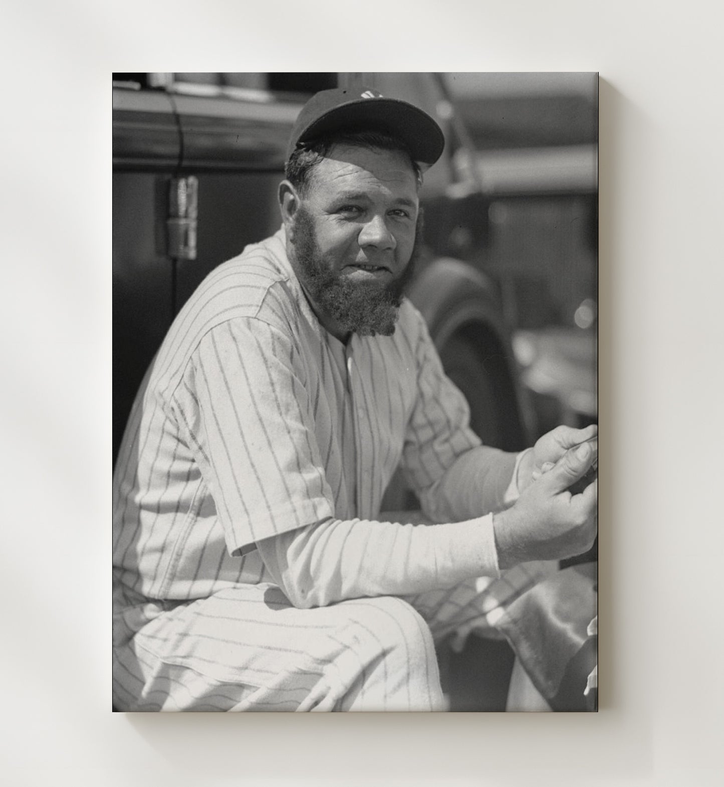 Babe Ruth - Yankees Dugout Portrait Spotlight Baseball Wall Art 20x24 Canvas wall art print – Baseball Wall Art decor