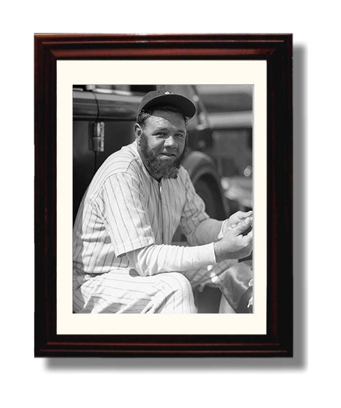 Babe Ruth - Yankees Dugout Portrait Spotlight Baseball Wall Art 8x10 Beveled Frame wall art print – Baseball Wall Art decor