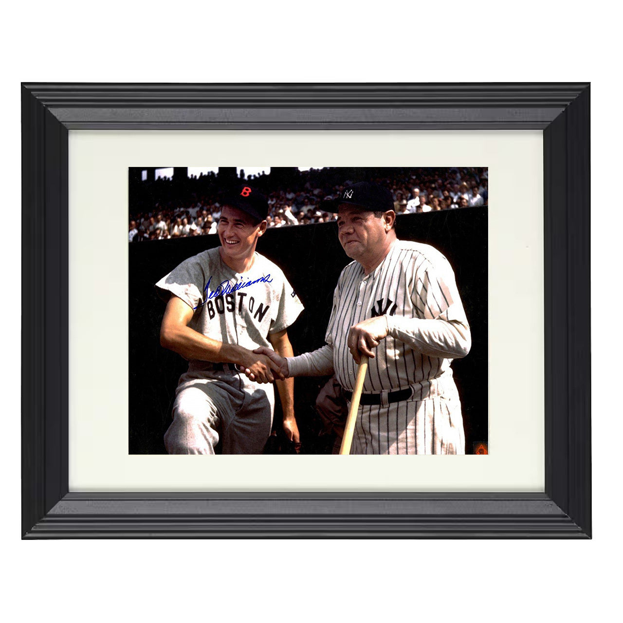 Babe Ruth and Ted Williams - Dugout Handshake 8x10 black beveled framed baseball wall art