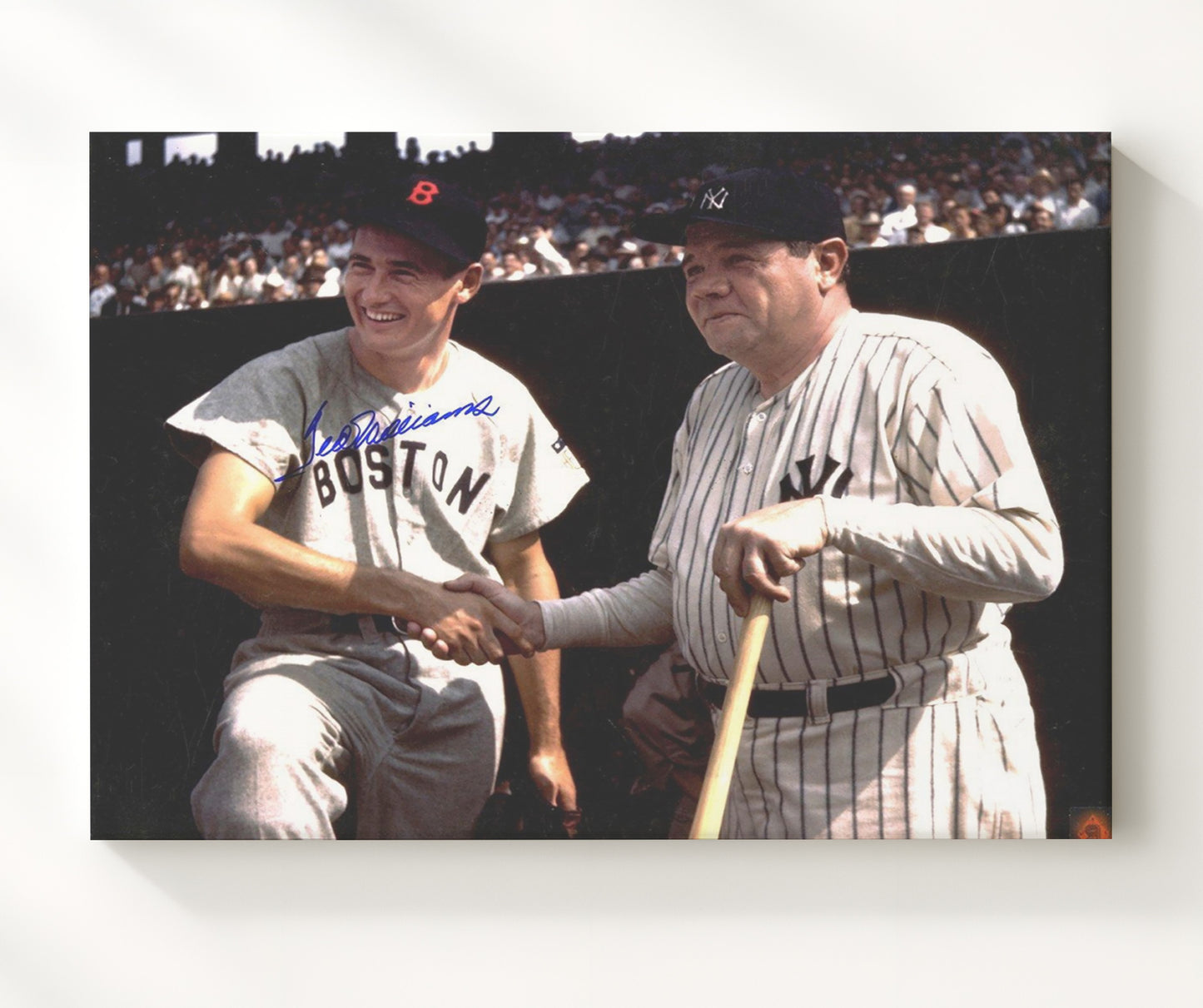 Babe Ruth and Ted Williams - Dugout Handshake Baseball Wall Art 20x24 Canvas wall art print – Baseball Wall Art decor