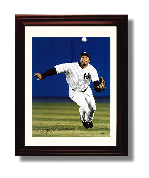 Bernie Williams - Diving Catch Under Night Sky Baseball Wall Art 8x10 Beveled Frame wall art print – Baseball Wall Art decor