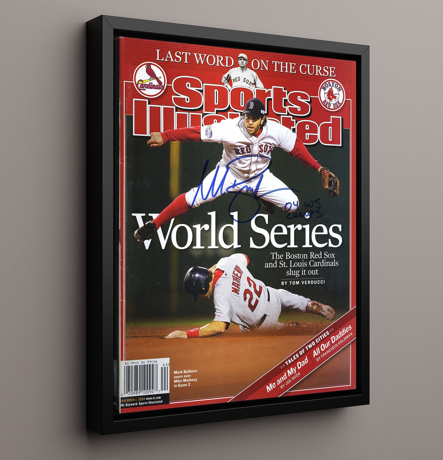 Boston Baseball - 2004 SI Cover Series Bellhorn Soars Wall Art 16x20 Framed Canvas wall art print – Baseball Wall Art decor
