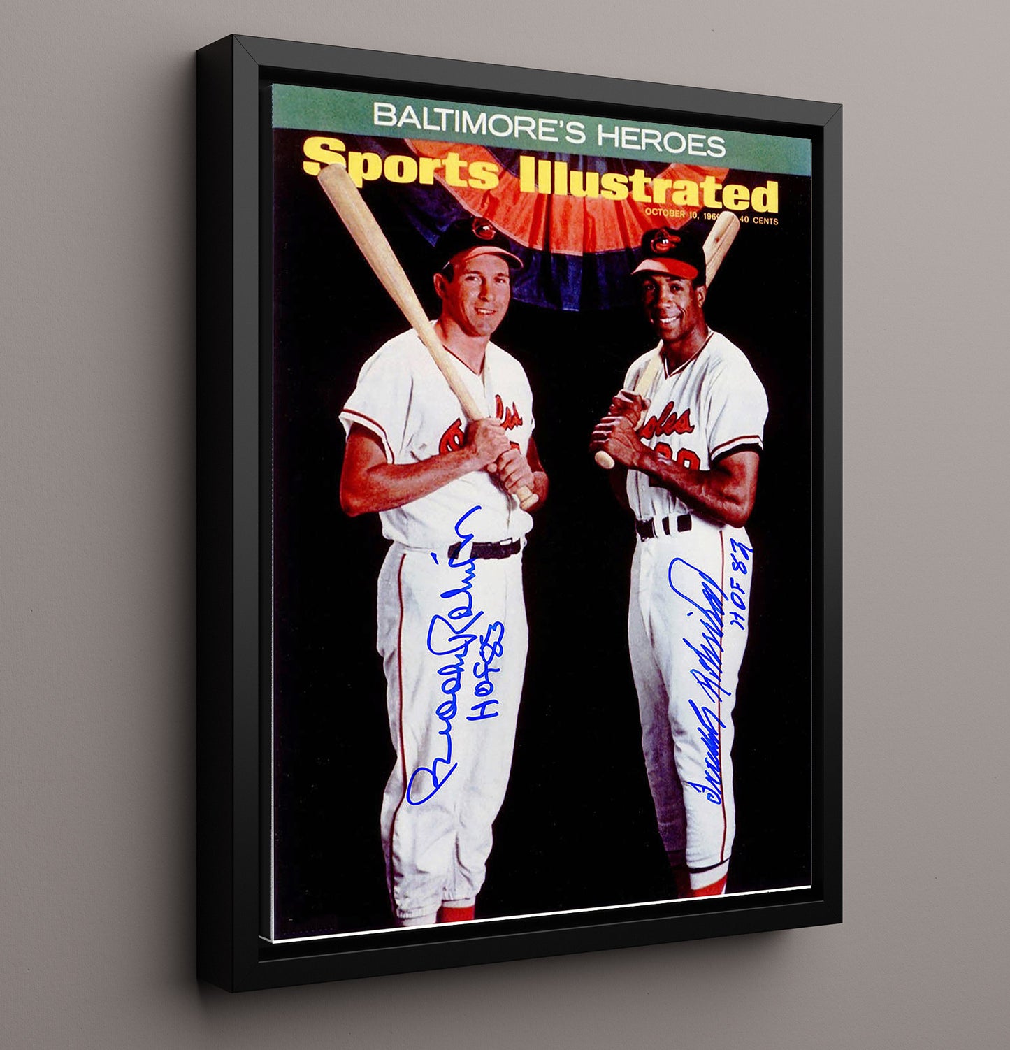 Brooks Robinson and Frank Robinson - Sports Illustrated Cover Signed Baseball Wall Art 16x20 Framed Canvas wall art print – Baseball Wall Art decor