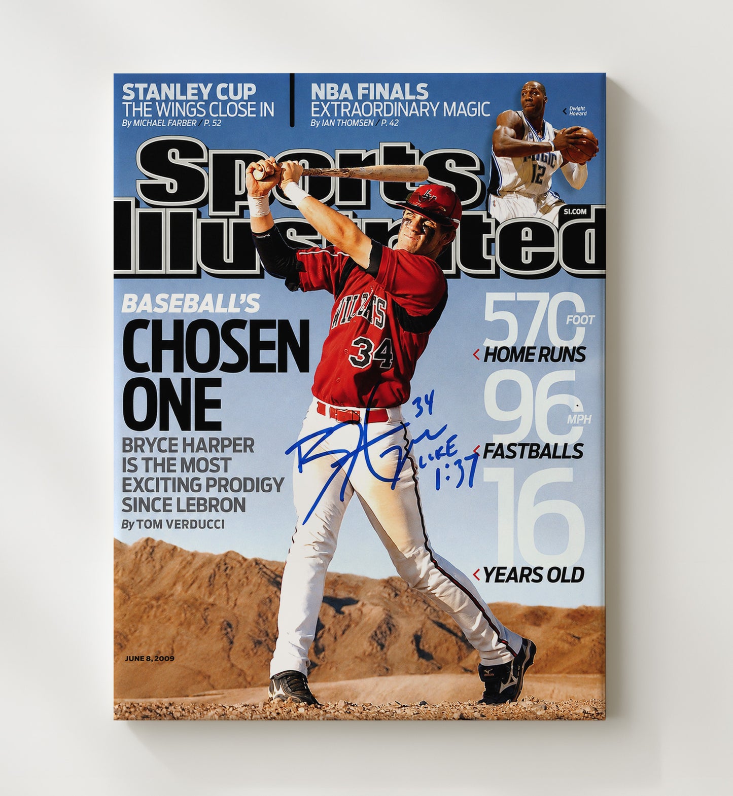 Bryce Harper - 2009 The Chosen One SI Cover Action Baseball Wall Art 20x24 Canvas wall art print – Baseball Wall Art decor