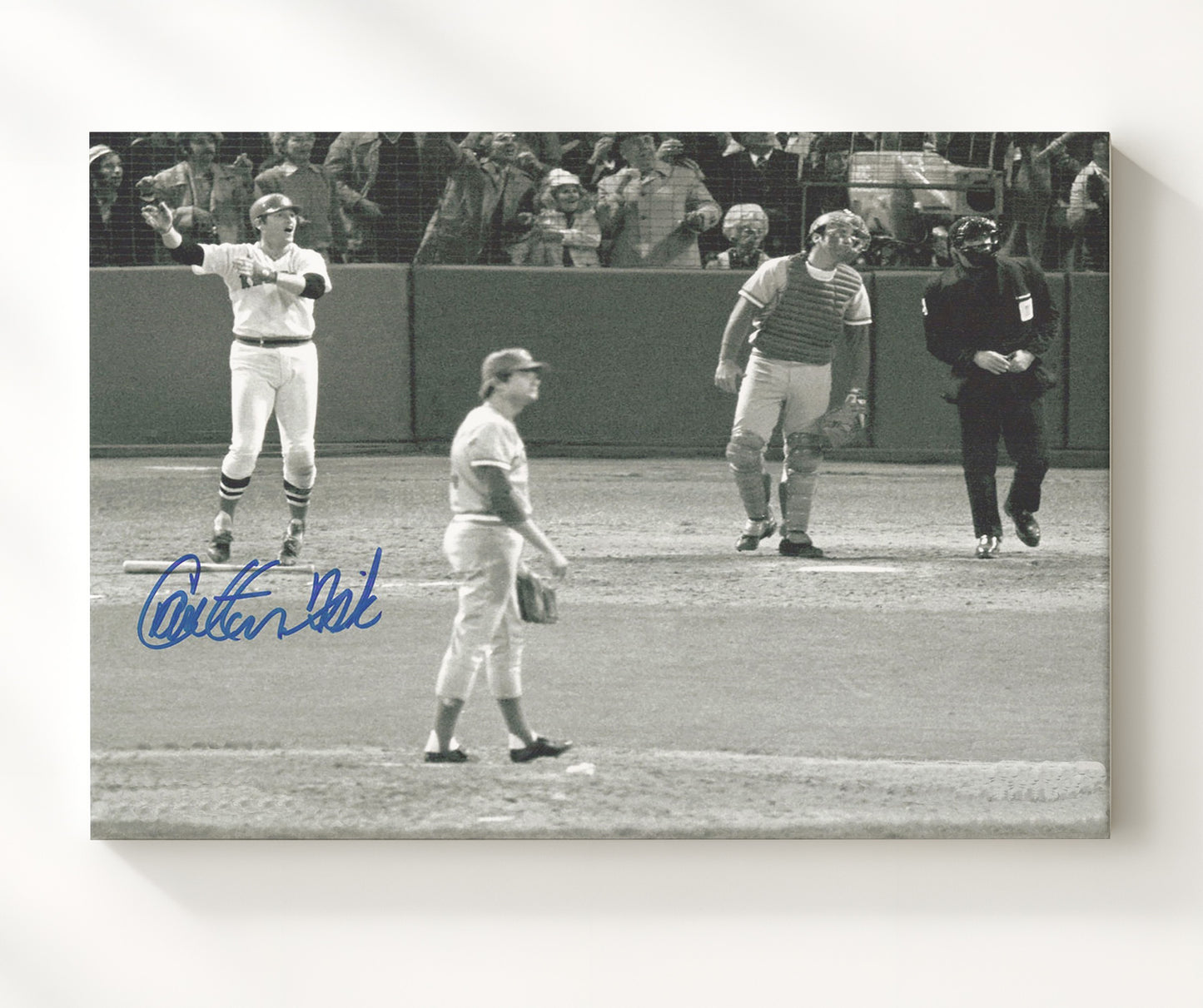 Carlton Fisk - Iconic Stay Fair Home Run Baseball Wall Art 20x24 Canvas wall art print – Baseball Wall Art decor