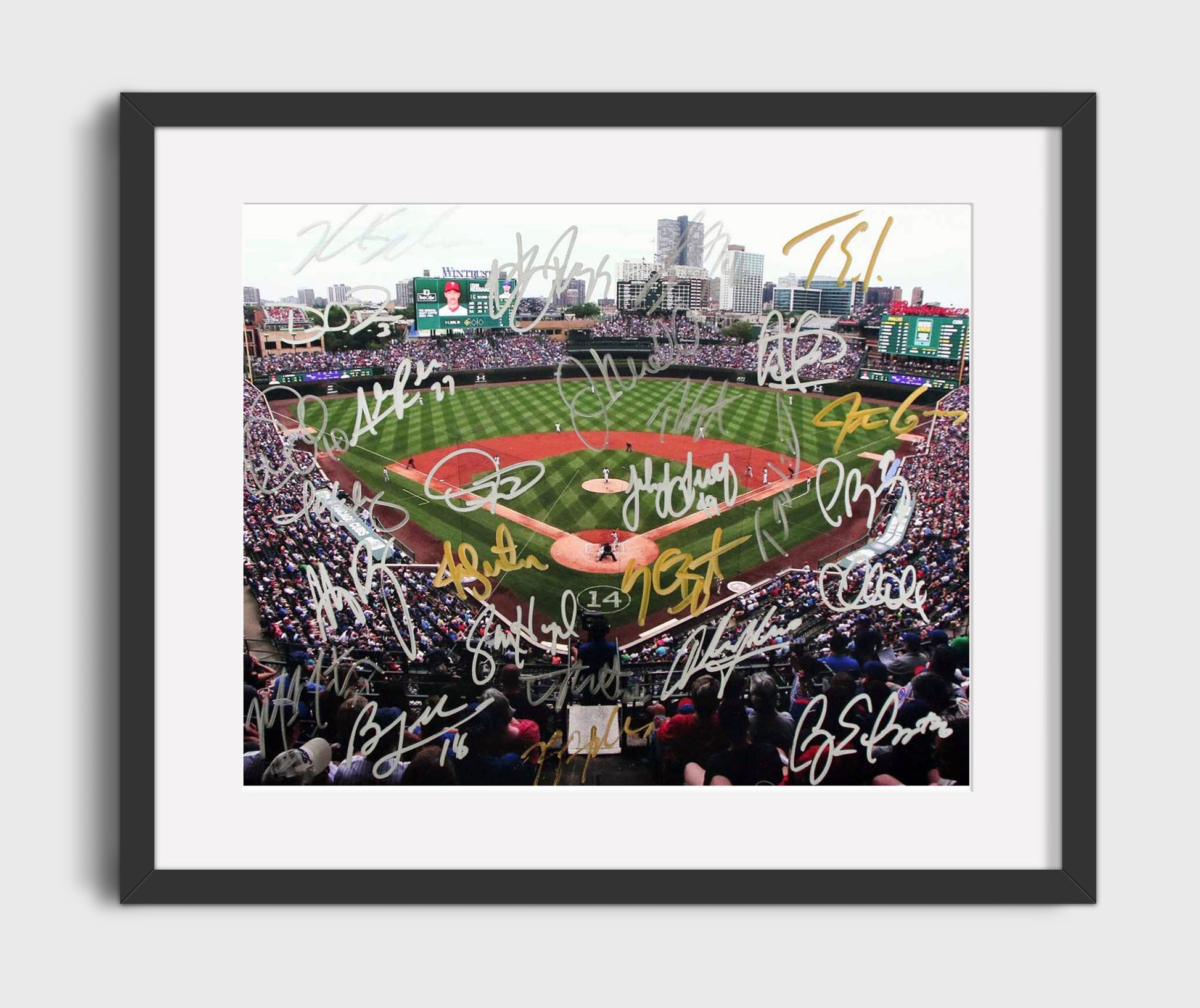 Chicago Cubs - 2016 Team Autograph Panorama Baseball Wall Art 16x20 Gallery Frame wall art print – Baseball Wall Art decor