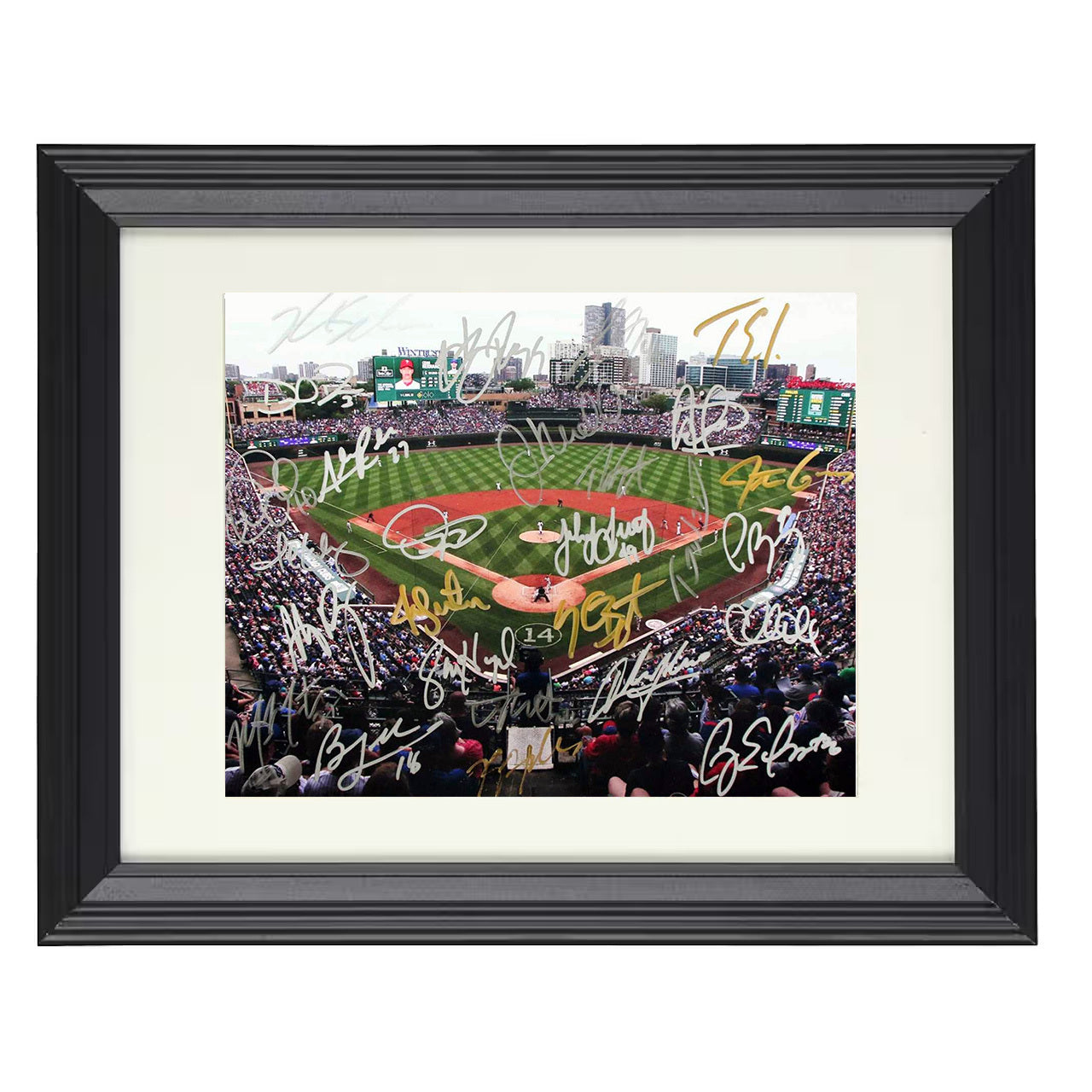 Chicago Cubs - 2016 Team Autograph Panorama 8x10 black beveled framed baseball wall art