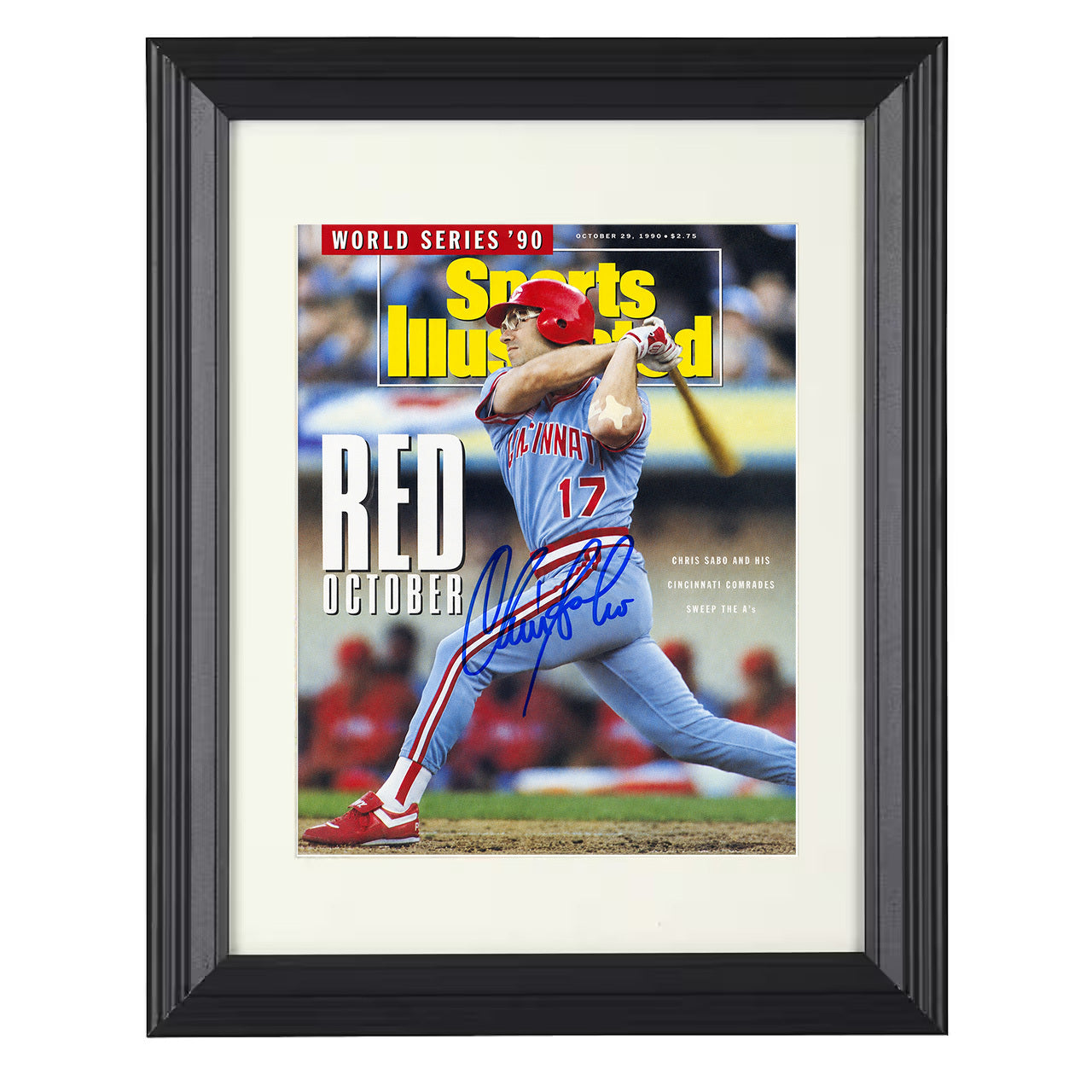 Chris Sabo - Red October Swing SI Cover 1990 8x10 black beveled framed baseball wall art