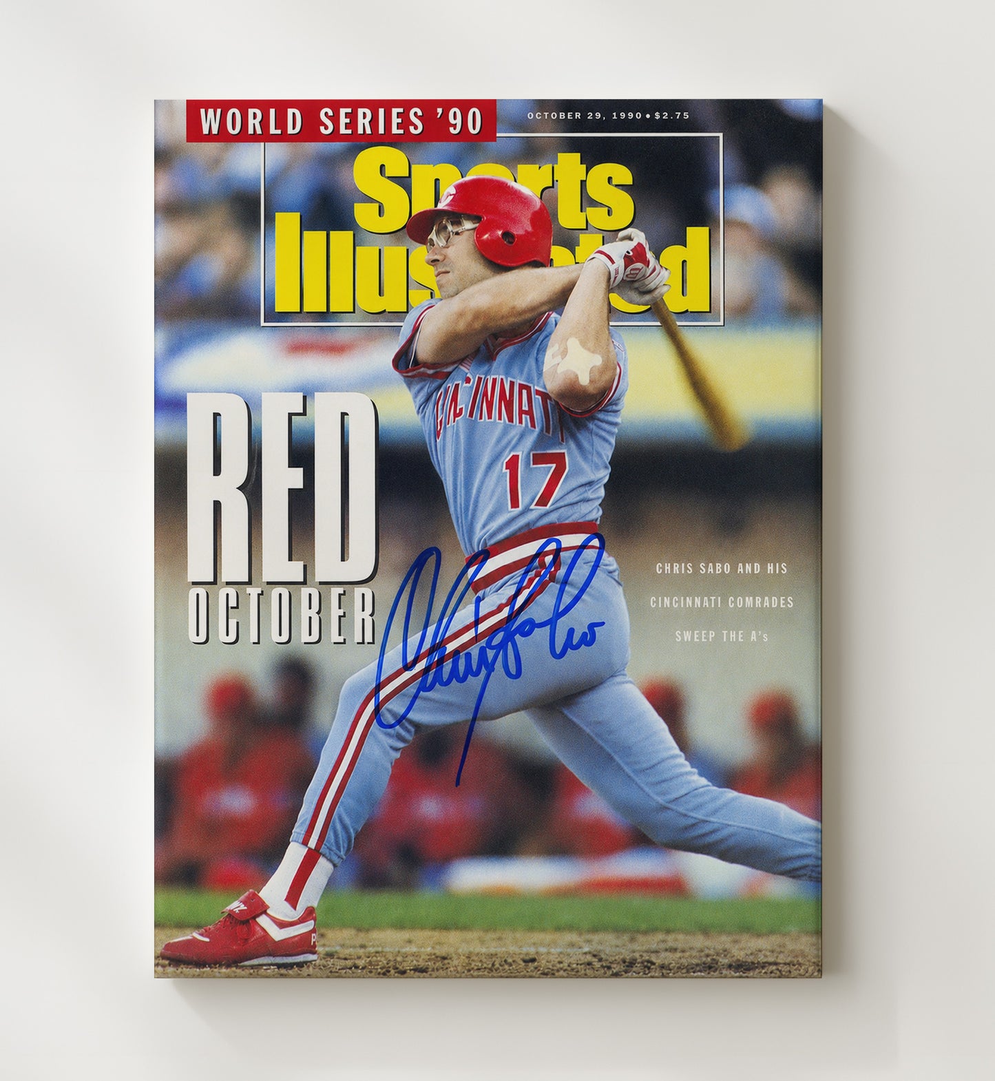 Chris Sabo - Red October Swing SI Cover 1990 Baseball Wall Art 20x24 Canvas wall art print – Baseball Wall Art decor