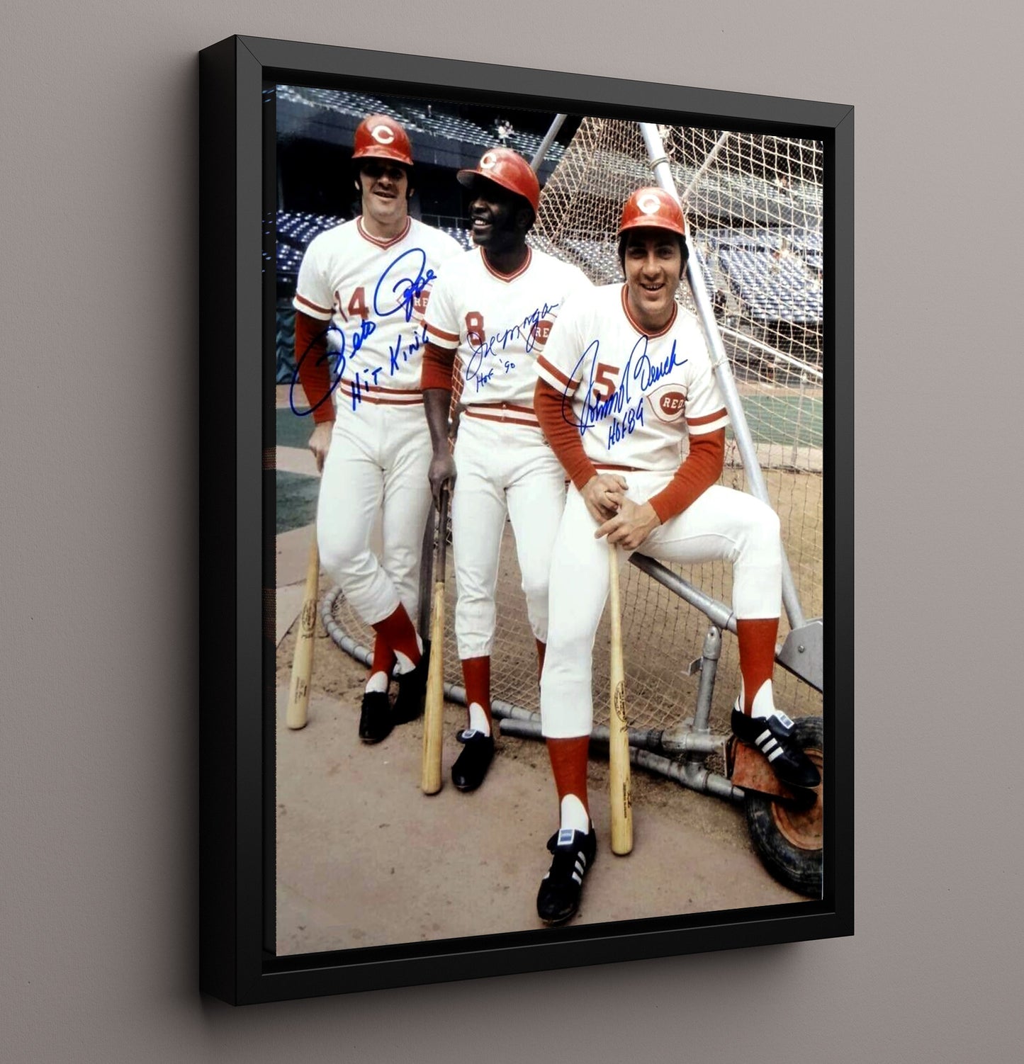 Cincinnati Legends Big Red Machine Trio Spotlight Baseball Wall Art 16x20 Framed Canvas wall art print – Baseball Wall Art decor