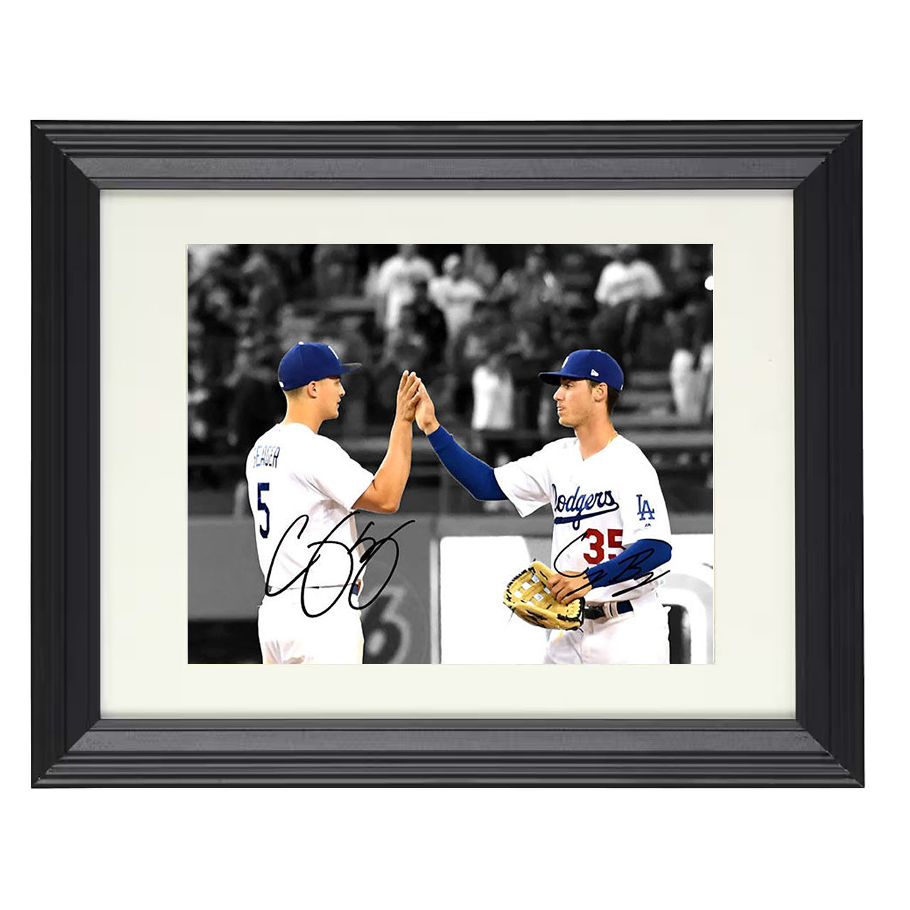 Corey Seager and Cody Bellinger - On Field Celebration 8x10 black beveled framed baseball wall art