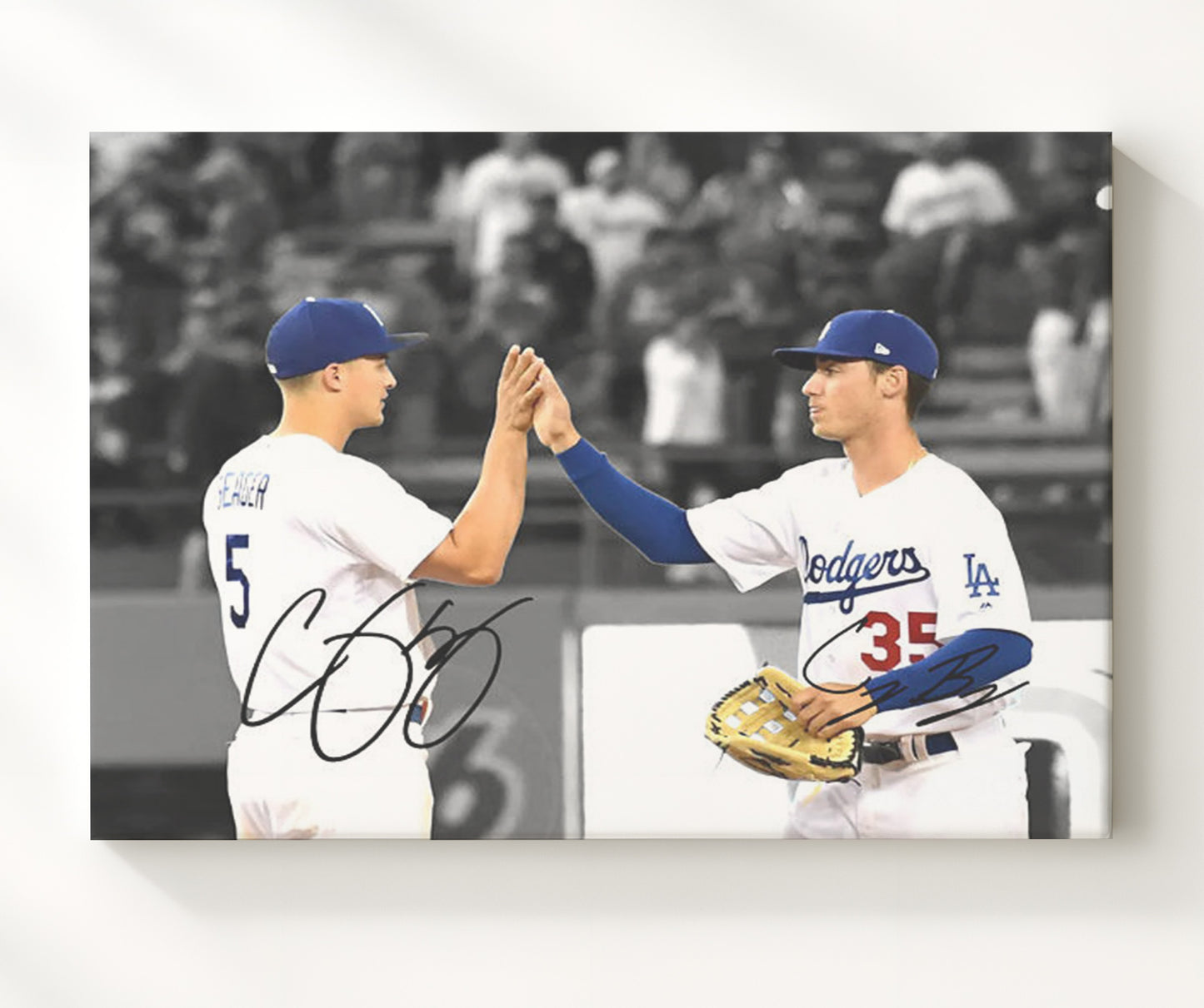 Corey Seager and Cody Bellinger - On Field Celebration Baseball Wall Art 20x24 Canvas wall art print – Baseball Wall Art decor