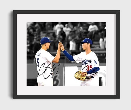 Corey Seager and Cody Bellinger - On Field Celebration 8x10 Canvas baseball wall art