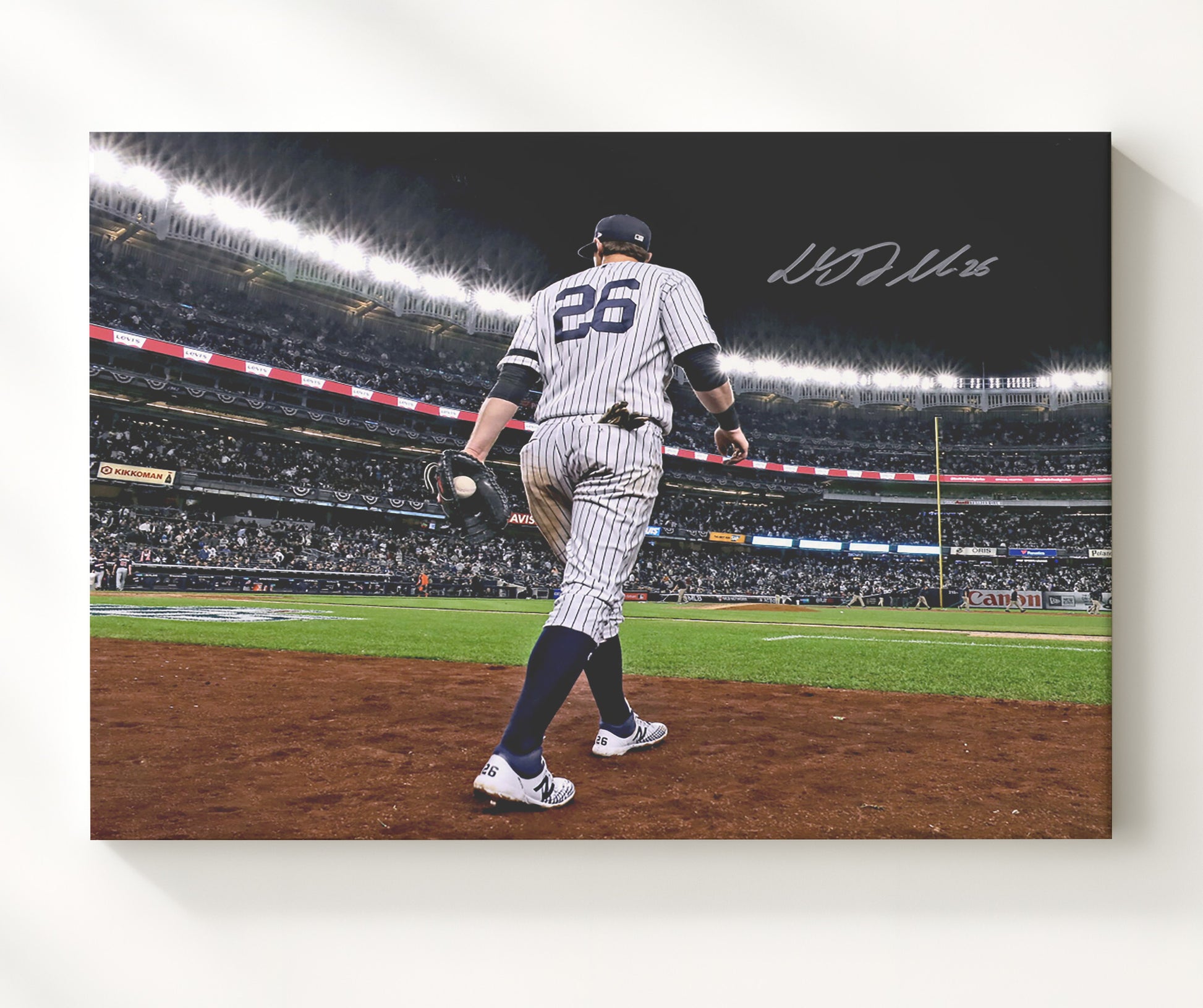 DJ LeMahieu - Signed Game Action Baseball Wall Art 20x24 Canvas wall art print – Baseball Wall Art decor