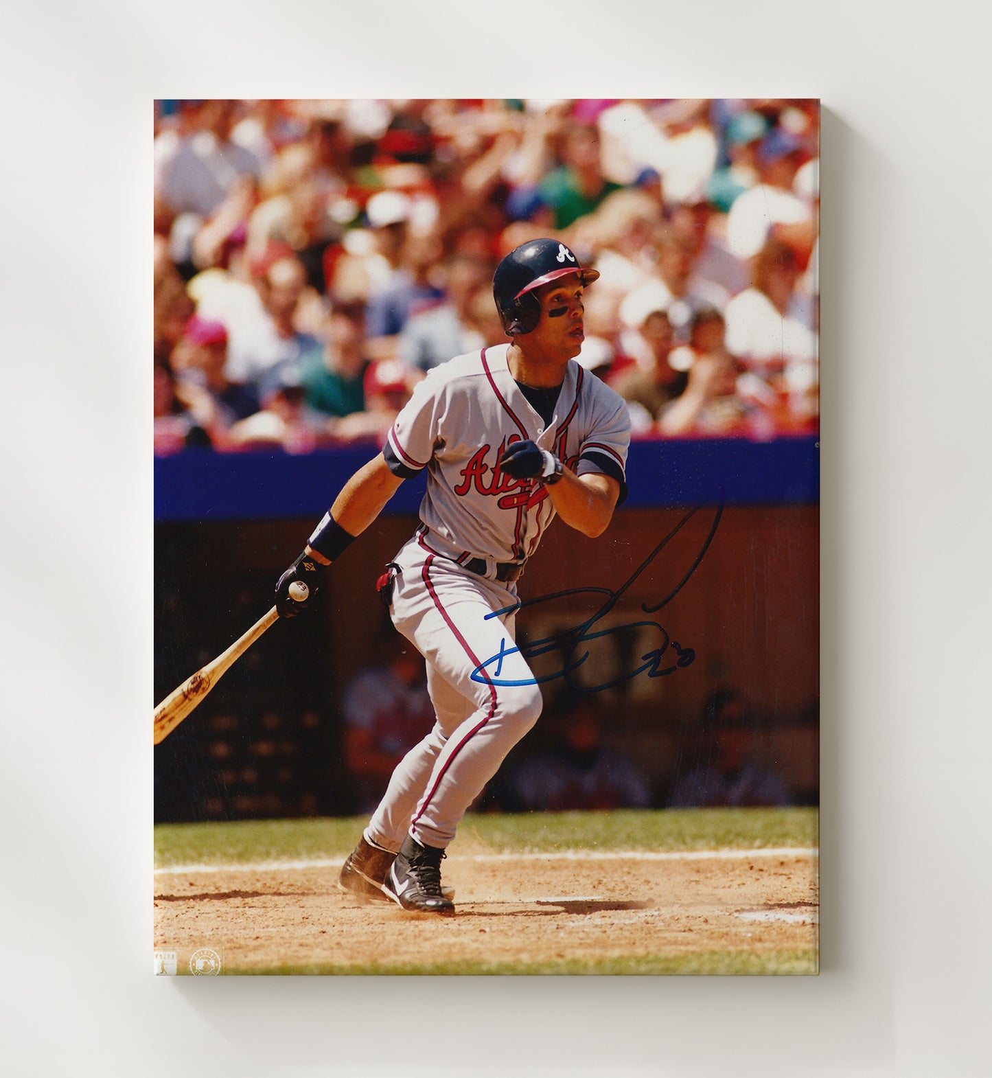 David Justice - Braves Follow Through Signed Baseball Wall Art 20x24 Canvas wall art print – Baseball Wall Art decor
