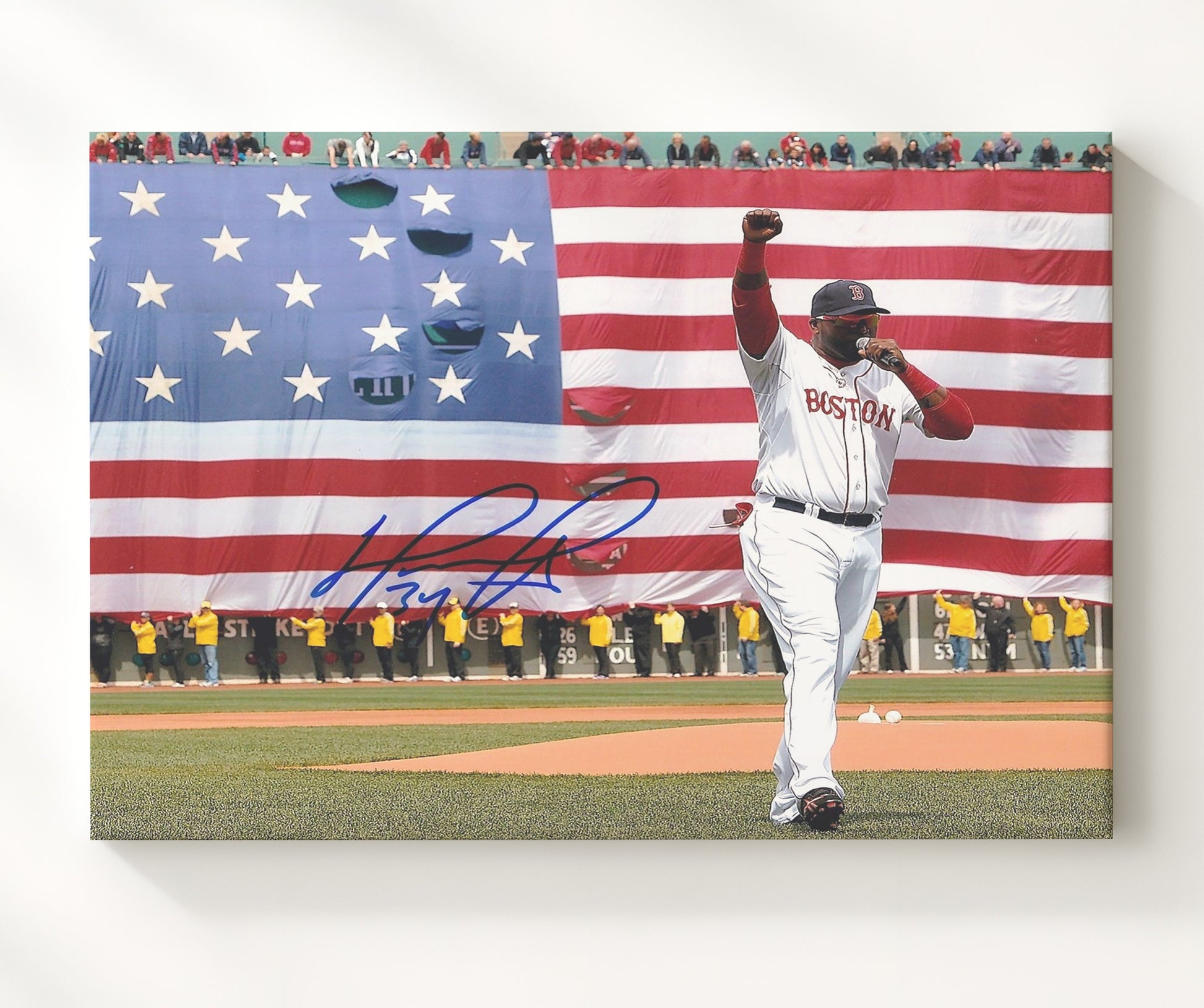 David Ortiz - American Flag Ceremony Baseball Wall Art 20x24 Canvas wall art print – Baseball Wall Art decor
