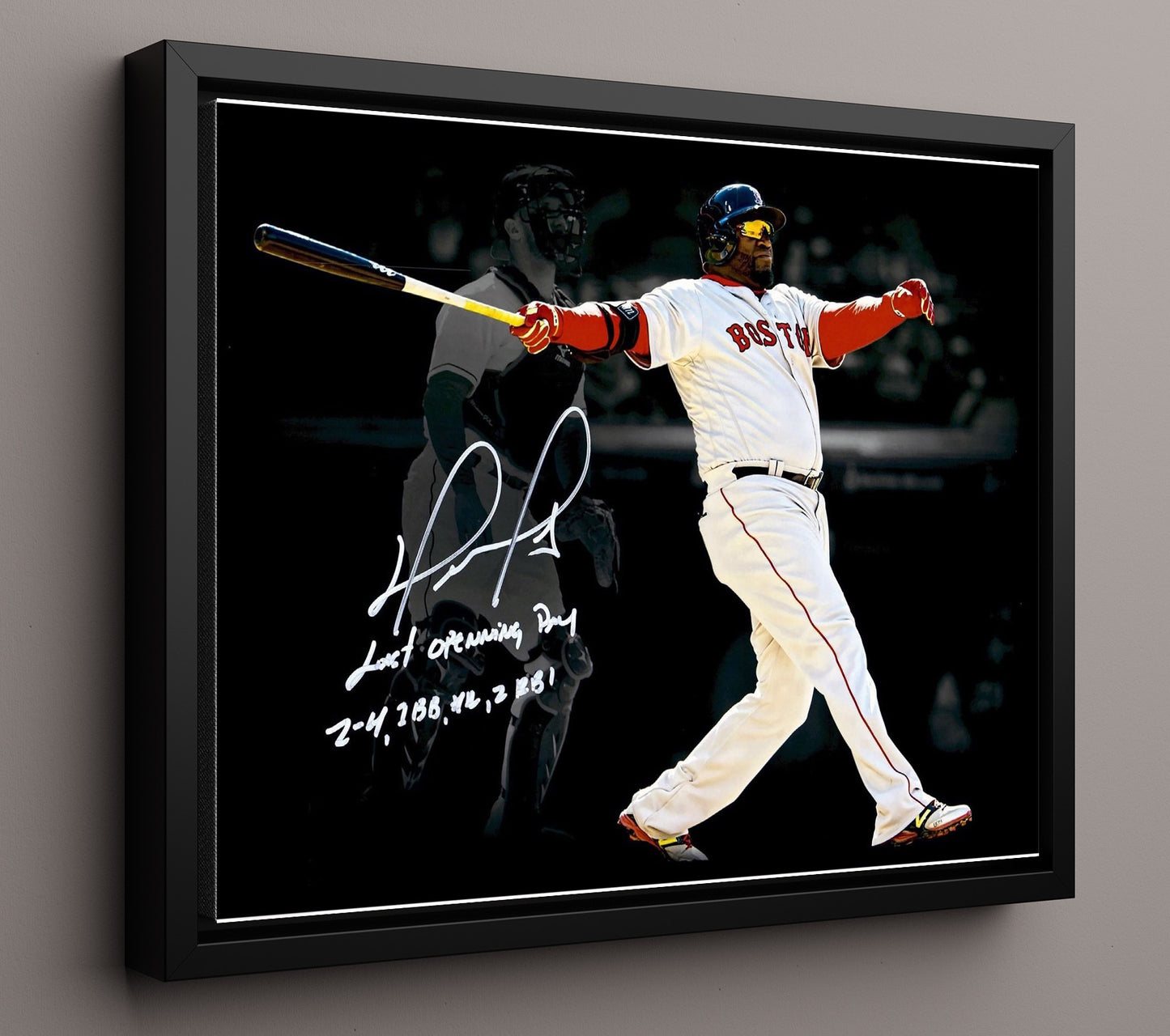 David Ortiz - Last Opening Day Swing Baseball Wall Art 16x20 Framed Canvas wall art print – Baseball Wall Art decor