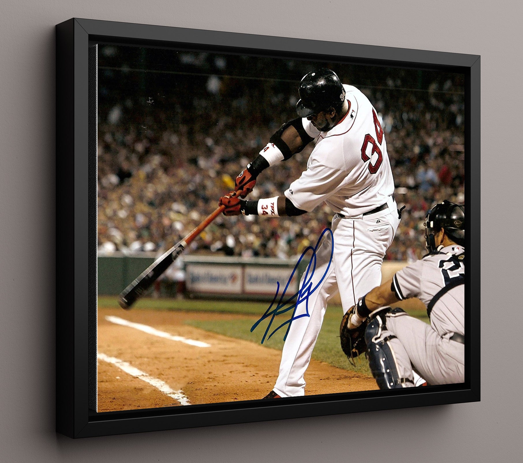 David Ortiz - Signature Swing Close - Up Baseball Wall Art 16x20 Framed Canvas wall art print – Baseball Wall Art decor