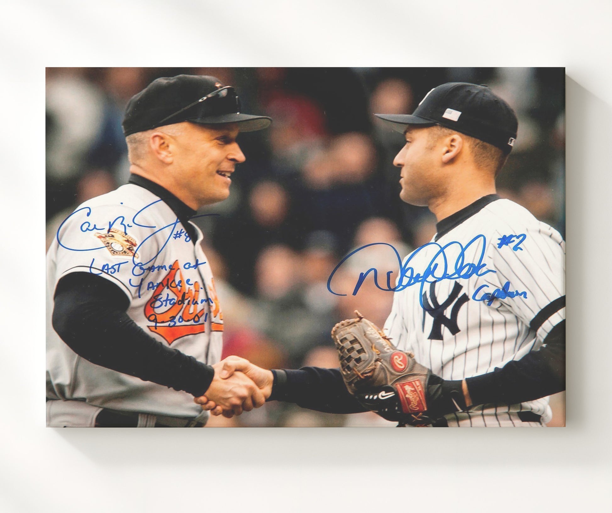 Derek Jeter and Cal Ripken Jr - Farewell Handshake Baseball Wall Art 20x24 Canvas wall art print – Baseball Wall Art decor