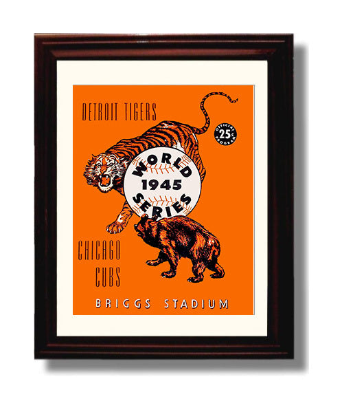 Detroit Tigers - Series Program 1945 - Illustrated Poster Baseball Wall Art 8x10 Beveled Frame wall art print – Baseball Wall Art decor