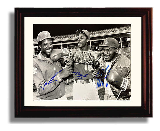 Doc Gooden and Darryl Strawberry and Mike Tyson - Boxing Gloves Mets Dugout Baseball Wall Art 8x10 Beveled Frame wall art print – Baseball Wall Art decor