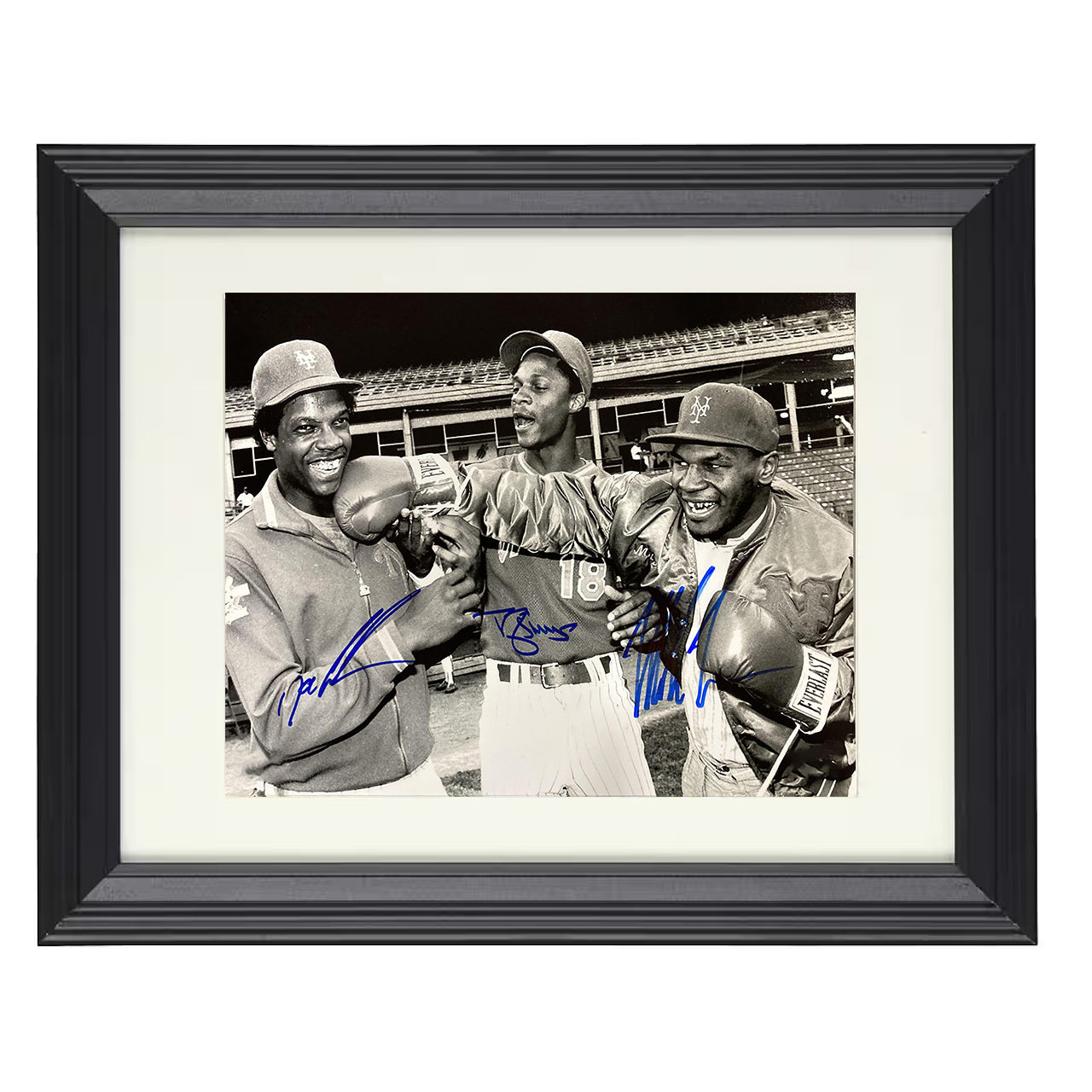 Doc Gooden and Darryl Strawberry and Mike Tyson - Boxing Gloves Mets Dugout 8x10 black beveled framed baseball wall art