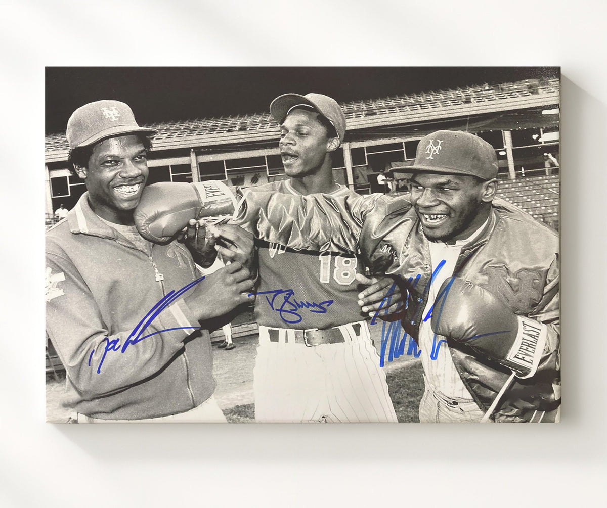 Doc Gooden and Darryl Strawberry and Mike Tyson - Boxing Gloves Mets Dugout 8x10 Canvas baseball wall art