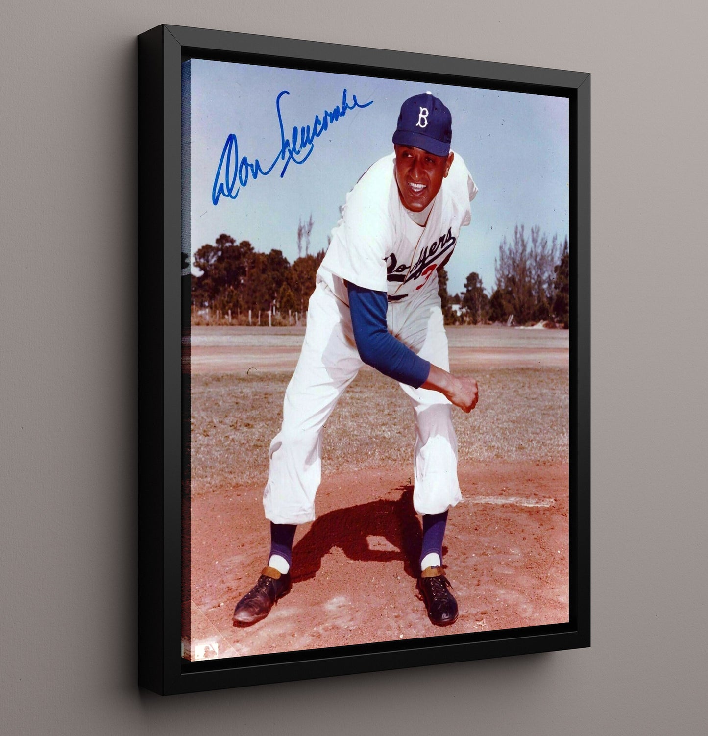 Don Newcombe - Fielding Pose Baseball Wall Art 16x20 Framed Canvas wall art print – Baseball Wall Art decor