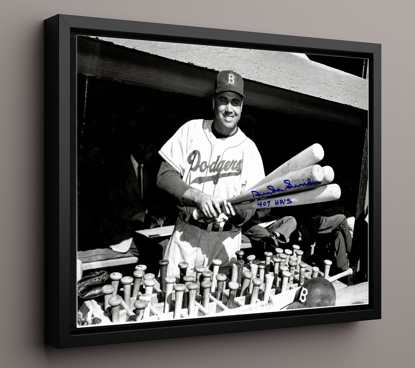 Duke Snider - Dodgers Bat Rack Landscape Baseball Wall Art 16x20 Framed Canvas wall art print – Baseball Wall Art decor