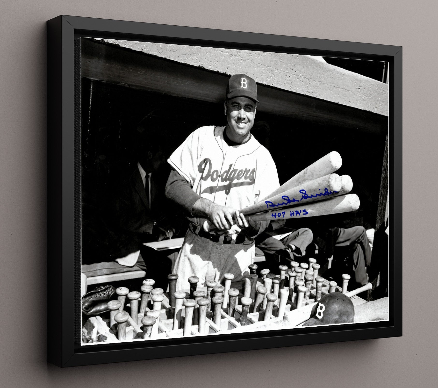 Duke Snider - Dodgers Bat Rack Landscape Baseball Wall Art 16x20 Framed Canvas wall art print – Baseball Wall Art decor