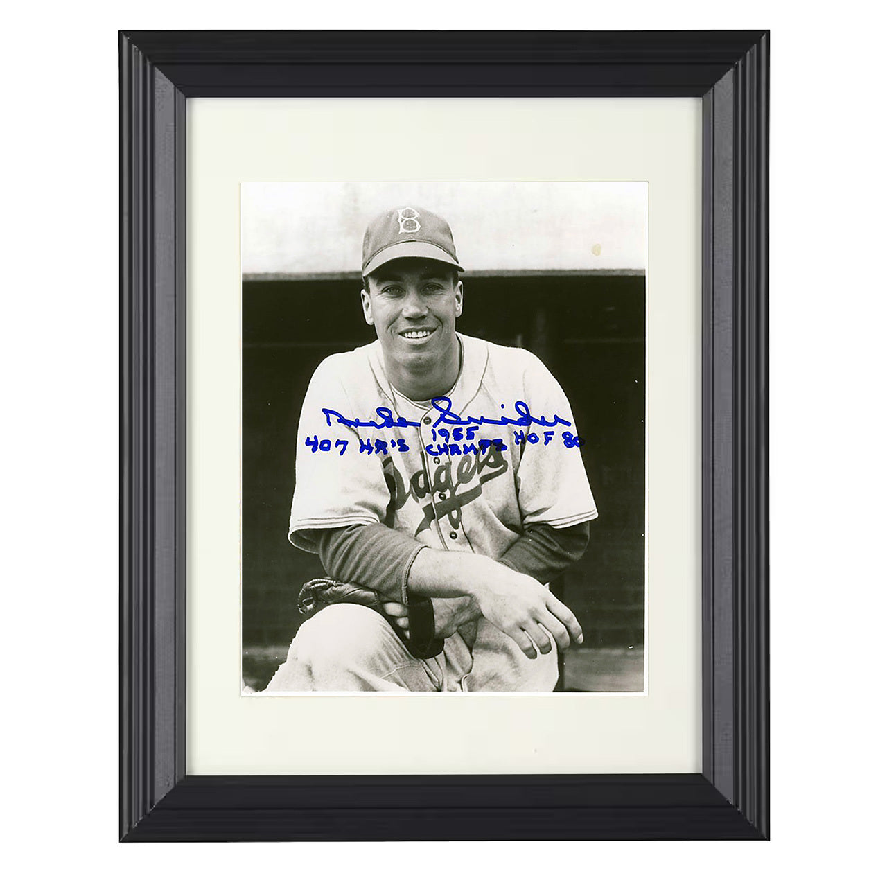 Duke Snider - HOF Stats 1955 Champs 8x10 black beveled framed baseball wall art