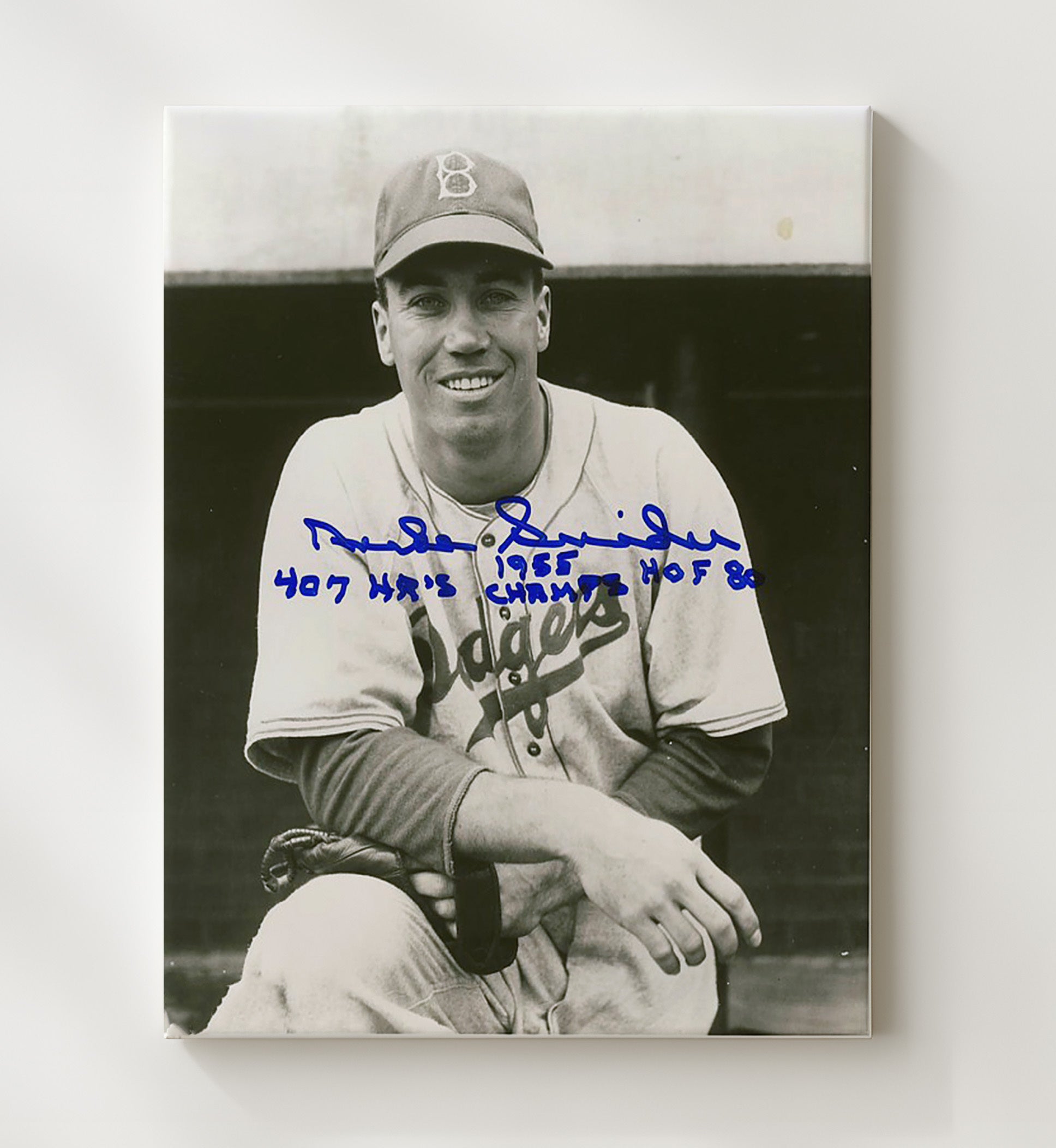 Duke Snider - HOF Stats 1955 Champs Baseball Wall Art 20x24 Canvas wall art print – Baseball Wall Art decor