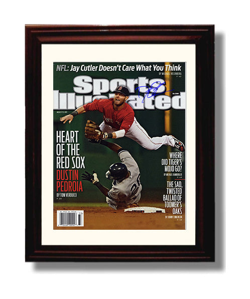 Dustin Pedroia - Diving play at second base SI Cover 2011 Baseball Wall Art 8x10 Beveled Frame wall art print – Baseball Wall Art decor