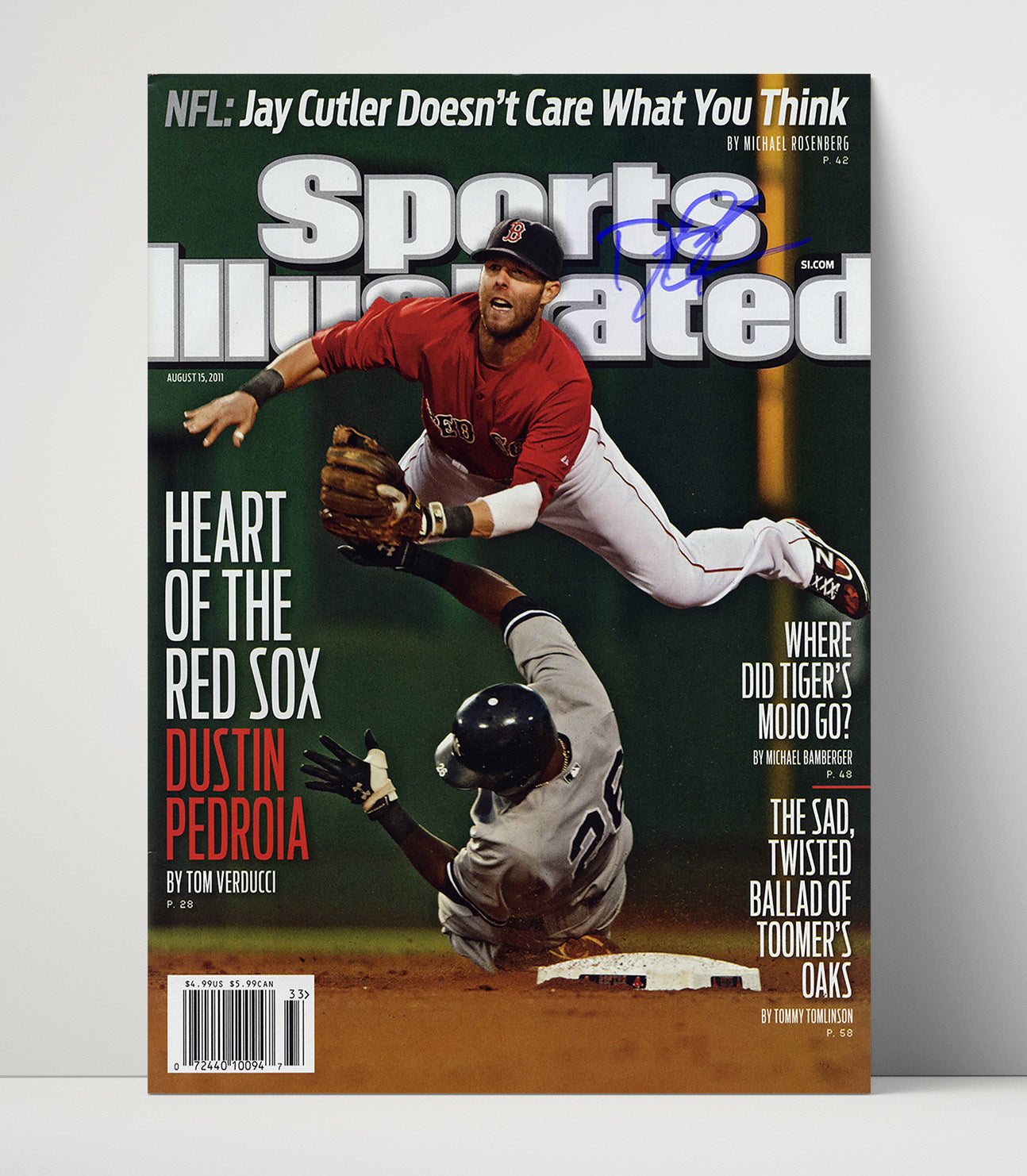 Dustin Pedroia - Diving play at second base SI Cover 2011 Baseball Wall Art 16x20 Unframed Print wall art print – Baseball Wall Art decor