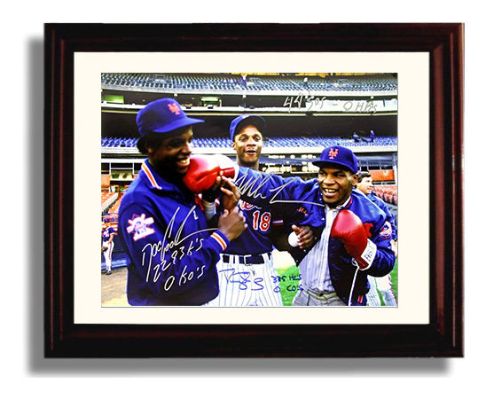Dwight Gooden and Darryl Strawberry - With Mike Tyson Queens Power Trio Baseball Wall Art 8x10 Beveled Frame wall art print – Baseball Wall Art decor